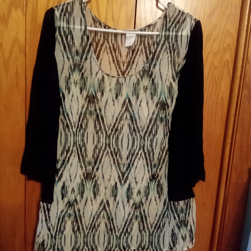 Daytrip Stylish Sheer Black, Green And Cream Women's Top